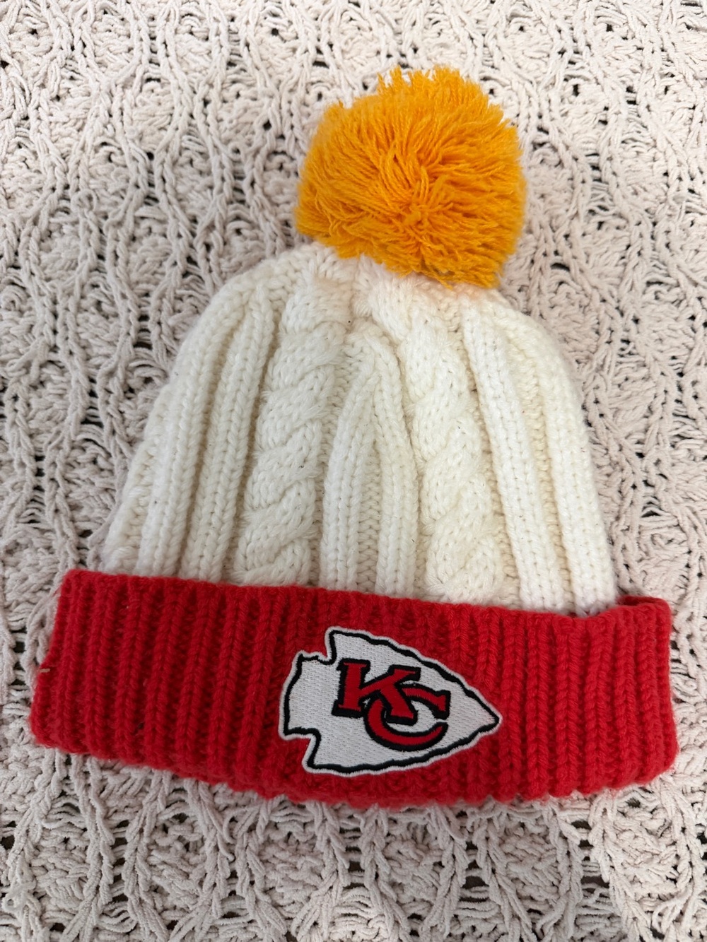 Kansas City Chiefs Knit Pom Beanie - Red, Cream & Yellow